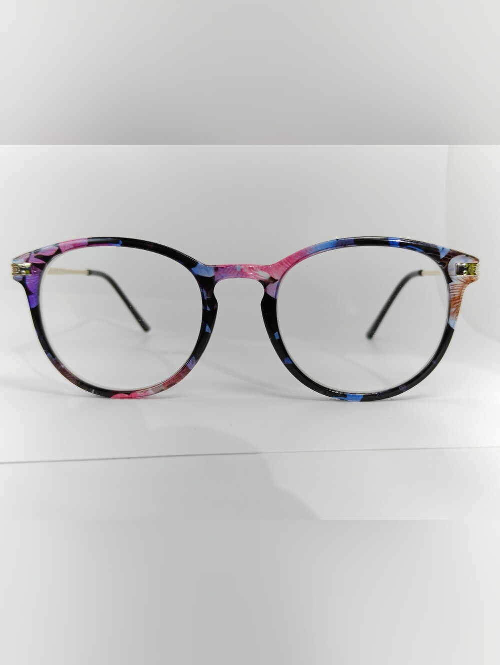 Muse.   Round Pastel Floral Pattern Eyeglasses - Pink & Blue. Petite.